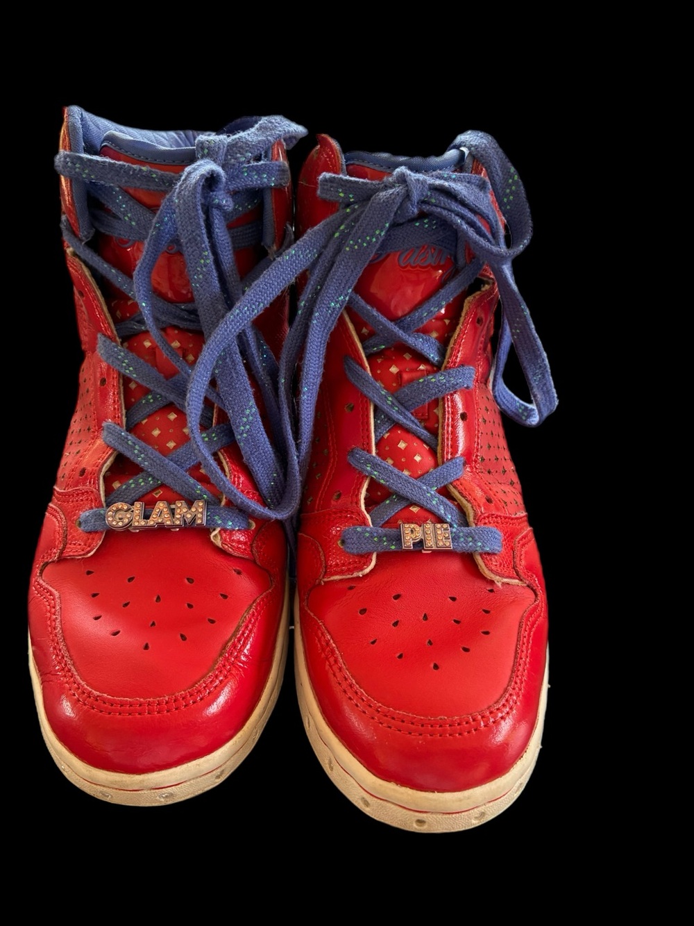 Women’s Pastry Hip Hop Dance Red High-Top Sneakers with Rhinestones Size 10